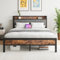 BORPHOM King Size Bed Frame with Storage,5ft Metal Platform Bed Frame Kingsize Bed Base with Charging Station,Mattress Foundation,Strong Steel Slats Support,Under-bed Storage,Noise Free,Grey