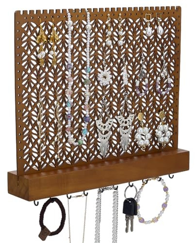 FINGERINSPIRE Wandmontierte Schmuckaufhänger Aus Holz Sattelbraun Wandmontierter Schmuckhalter Mit Kleiderhaken Wandbehanger Schmuck Organizer Aus Holz Für Armbänder Halsketten Organizer Halter