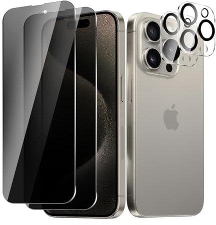BIESHKJ 2+ 2-pack For iPhone 15 Pro Max Privacy Screen Protector + Camera Lens Protector, Anti Spy Tempered Glass, Easy to Install, 9H Hardness, Scratch-Resistant, Bubble-Free
