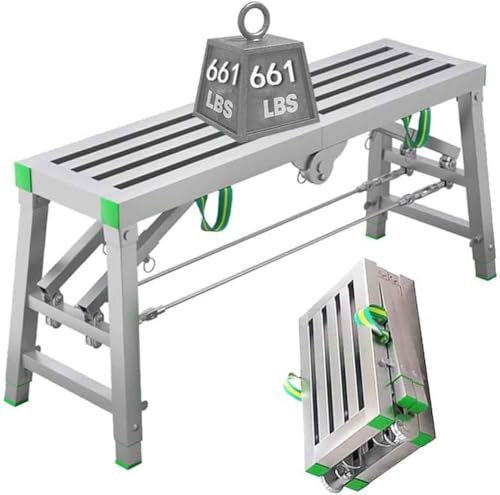 Verstellbare Arbeitsbühne, Klappgerüst, Turmleiter, Karbonstahl, Doppelstabstütze, 440 kg Tragkraft, 140 x 40 cm, tragbar und vielseitig einsetzbar