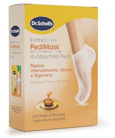Dr. Scholl's Maschera Piedi con Miele di Manuka per Talloni Screpolati e Secchi, Calzini Idratanti per Piedi più Morbidi e Lisci in 20 Minuti, Calzino e Confezione Riciclabili, 4 Paia
