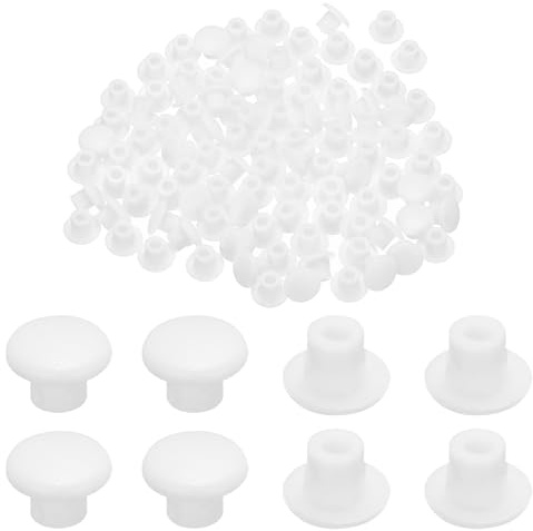 QUARKZMAN 300pz Tappi per Fori in Plastica, 5mm (3/16 Pollici) Coperture a Vite Bianche Tappi a Scatto Bloccanti Tondi per Ripiani per Armadietto Libreria Targhetta Mobili