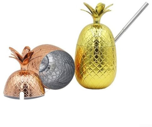 Fun Pineapple Sippy Cup with Straw Perfect Addition to Your Cocktail Collection (Gold)