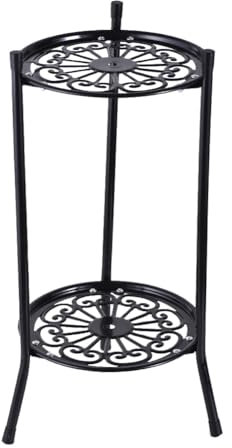 Hoher Blumentopfständer – 2-stöckiger Metallständer aus Schmiedeeisen, dekoratives Eckregal, Pflanzenregal für den Innen- und Außenbereich, Balkonständer, elegant und