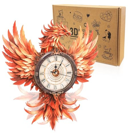 Cutywood Holzpuzzle Uhr, 3D Holzpuzzle Erwachsene, Phönix Uhr | 3D Holzpuzzle/3D Wooden Puzzle/Funktionale Uhr/37.4 cm*33.8 cm/Schreibtisch/Wand Wohndeko/Geschenke für Freunde/Familien