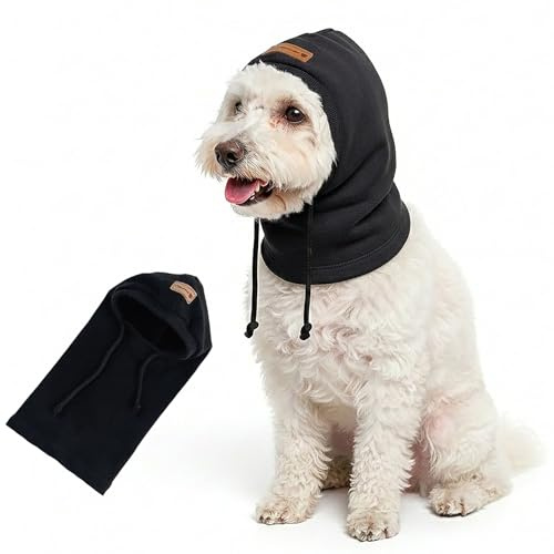 Colenumone Casquette et Snood Chien, Cache Oreille, Chapeau d'hiver Épais pour Chien, Écharpe de Compagnie, Anti-Bruit, Chaleureux(Noir,S)