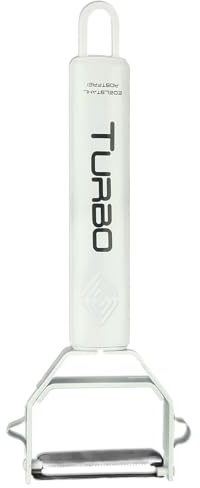 TURBO PRODUKTE Sparschäler-Universalschäler Edelstahl für Obst & Gemüse - Vor-und Rückwärts mit Pendelklinge für Links- & Rechtshänder - 3in1 Funktion (Weiß Matt, 1 Stück)