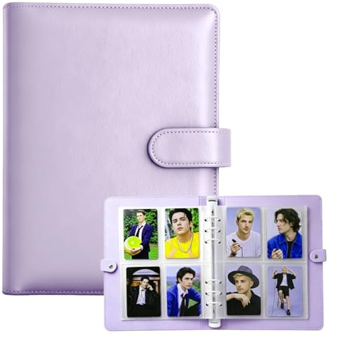 Wanheart Kartenalbum A5 – PU Leder Sammelordner mit 20 Seiten, 160 Kartenfächer (68×93mm) für K-Pop Photocards, Polaroid, Sammelkarten (Lila)