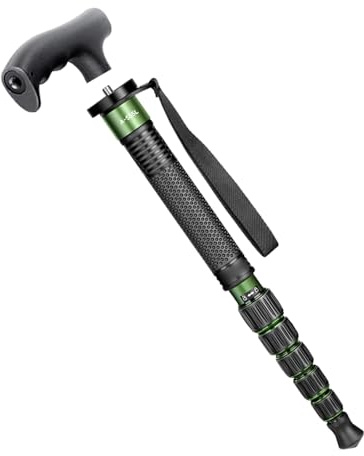 SHUAIGUO Camera Monopod, Durable Aluminum Alloy Photography Monopod for DSLR Cameras, Load Capacity 10KG, Height Adjustable in 6 Sections with Climbing Stick Head, Action Sports (Green)
