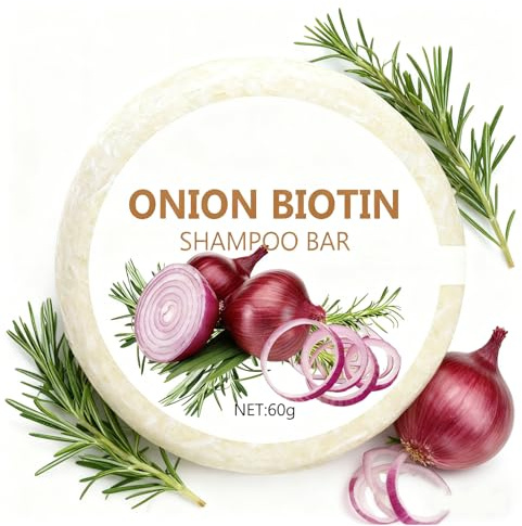 Onion Biotin Shampoo Bar, Oignon Shampooing Savon, Shampoing Oignon Solide à l'oignon et au Romarin pour Tous Types de Cheveux pour un Nettoyage en Profondeur (1pc)