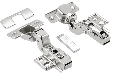 GTV Topfscharnier mit Dämpfung INHC, Clip-on Technik, 3D-Verstellung, 80.000 Zyklen Lebensdauer, Topf Ø 35mm, Kröpfung H0 aufliegend, für Küchenschränke, 2er Set