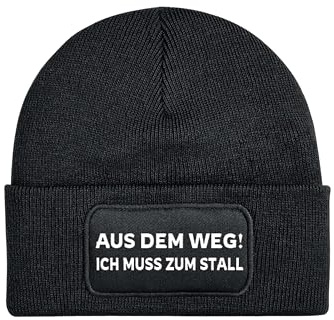 NIMAMA Pferd Beanie Mütze AUS DEM Weg ICH MUSS ZUM STALL Lustiger Spruch Damen Wintermütze Statement Strickmütze für Frauen Wollmütze als Geschenk