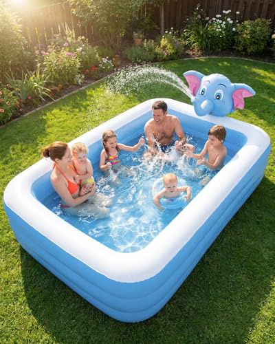 Inflatable Paddling Pool with Sprinkler, Large Family Swimming Pool for Kids, 200x150x50cm Thick PVC Garden Water Play Pool for Outdoor Summer Fun 78.7 x 59.1 x 19.7 inches (L x W x H)
