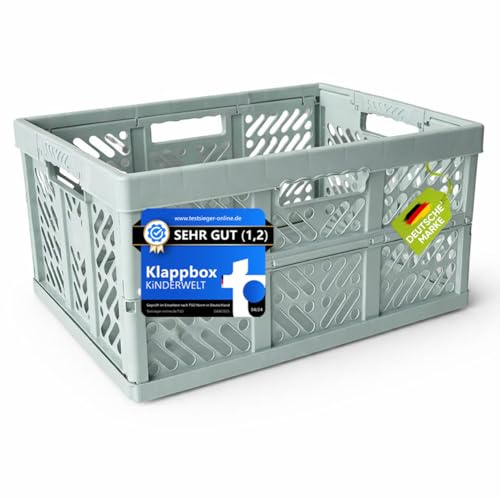 KiNDERWELT Robuste Profi - Klappbox 45 L bis 50 kg - Faltbox, Kiste, Korb zur Aufbewahrung, Transport - mintweiss