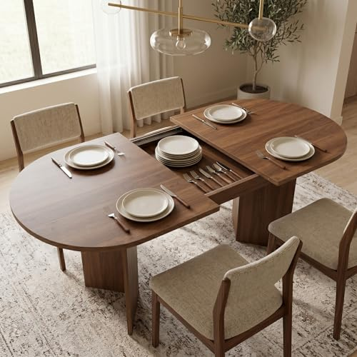 Runder Esstisch Ausziehbar 160/200x90x75cm, Ausziehbarer Esstisch Oval, Kaffee-Freizeittisch, Esszimmertisch, Küchentisch, für 6–8 Personen, für Küche, Wohnzimmer (Walnussholzfarbe, 160/200x90x75cm)