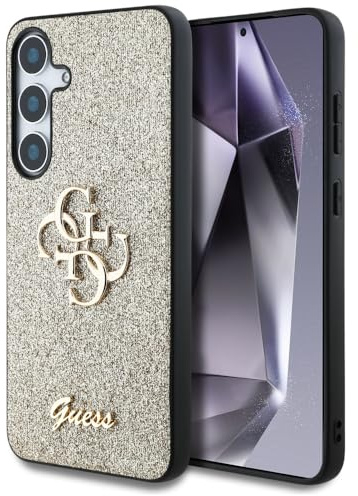 CG MOBILE Guess Fixed Glitter Groß 4G Metallrahmen Hülle für Samsung Galaxy S25 (Gold)