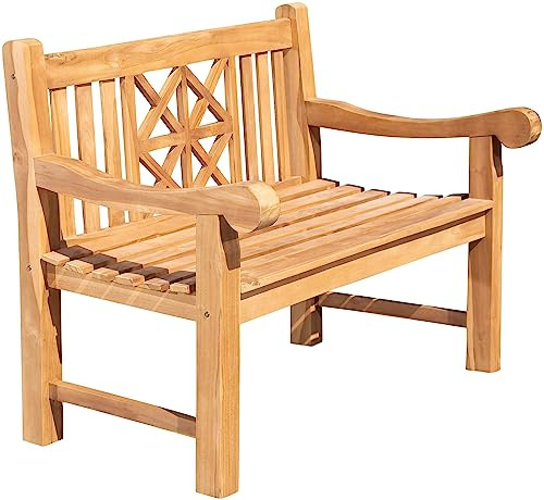 DELUKE Gartenbank Teakbank VUZAR Holz Teak 120x72x92 cm | Holzbank 120 cm Gartenbank Sitzbank Mit Lehne Wetterfest Bank Garten Terrasse