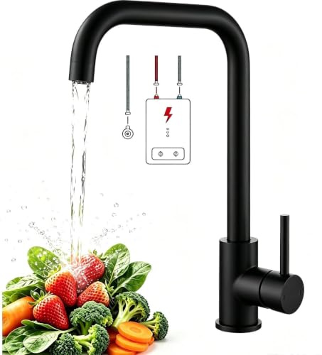 Niederdruck Armatur Küche Schwarz, 360 ° Drehbare Wasserhahn Küche | Spültischarmatur für Boiler, Untertischgeräte Leicht zu zerlegen und zu waschen,Edelstahl Mischbatterie mit 3 Anschlüssen