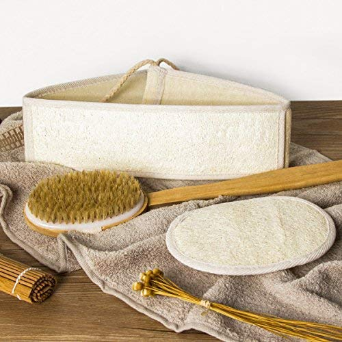 Luffaschwamm Rückenschrubber Rückenbürste, Massagegerät Körperbürste LUWANZ Badeset mit Badebürste Naturborsten, Badeschwamm Natur Rücken Gurt für Duschen, Körper Peeling, Durchblutung etc