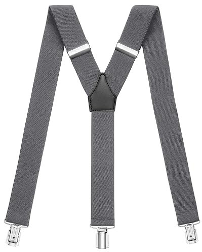 Sencillo Herren Hosenträger mit Starken Clips Y-Form, Dunkelgrau, 120 cm lang x 3,5 cm breit