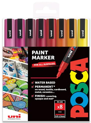 POSCA – PC-3M – Farbmarker-Kunststifte – 0,9–1,3 mm – 8er-Set in Geschenkbox (Warm Tones)
