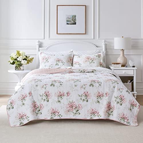 Laura Ashley Queen-Bettwäsche-Set, Baumwolle, wendbar, mit passenden Kissenbezügen, Heimdekoration, ideal für alle Jahreszeiten (Geißblattrosa, Queen-Size-Bett)