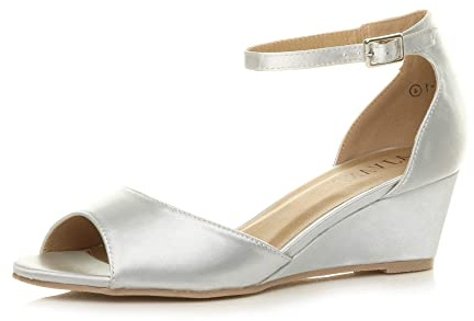 AJVANI Womens ladies low mid wedge heel peep toe ankle strap smart casual evening sandals size
