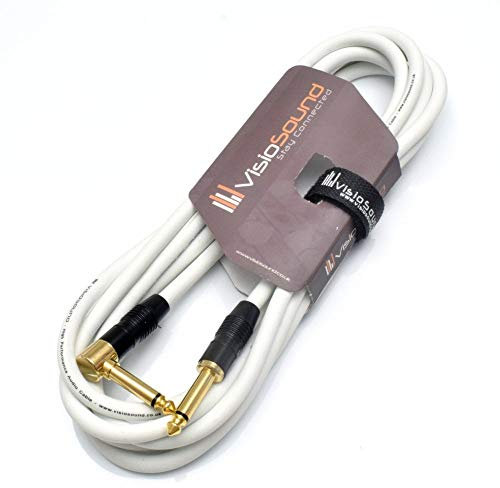 VisioSound Premium Guitar Bass Lead 6.35mm 1/4 Angled Jack/Pro Noiseless Instrument Cable (White, 3m)