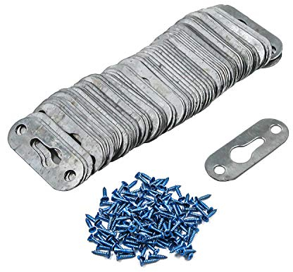 Geesatis 100 Stück Schwerlast-Metall-Schlüsselloch-Aufhänger für Spiegel, Schrank, Bild, Schlüssellochmontage, Weihnachtsbild, Geschenk, Aufhänger, mit Befestigungsschrauben, 4,3 x 1,5 cm