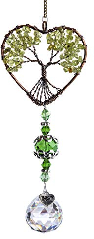 Glass Suncatcher Crystal Pendant Rainbow Maker Heart Shaped Life Tree Hanging Ornament Indoor Outdoor Decor, Green