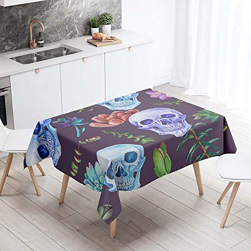 Chickw1 Tischdecke Abwaschbar, Wasserdicht Polyester Rechteckig Fleckschutz Abwaschbar Pflegeleicht Mehrzweck Schwarz Horrorschädel Gartentischdecke Outdoor Garten Deko (Lila Schädel,90 * 90cm)