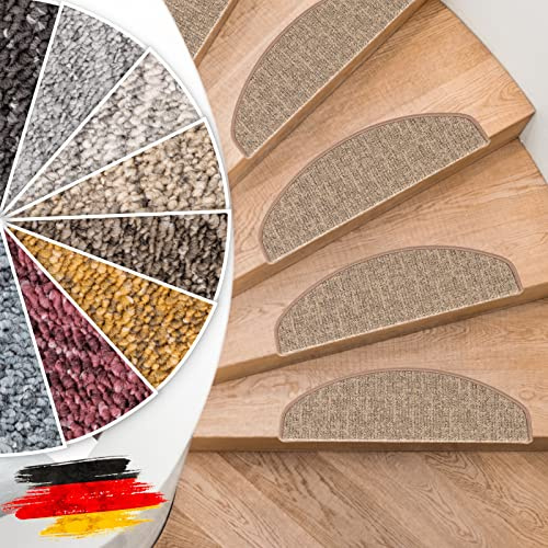 Floordirekt Stufenmatten Alto - Treppenmatten in 8 Farben - Strapazierfähig & pflegeleicht - Stufenteppich für Innen (Beige, Halbrund 65 x 23,5 cm)
