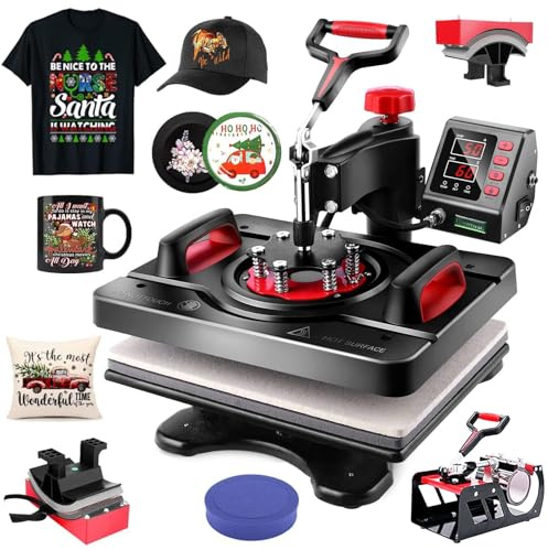 AKEYDIY 5-in-1 Transfer Press, 38 x 30 Cm, Hot Press, Machine T-Shirt Press, Heat Press Machine, DIY Heat Press with Digital LED Temperature and Time Controller