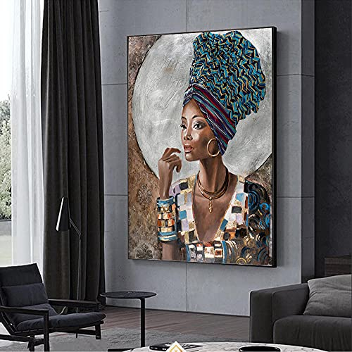 WFLWLHH Bilder Leinwandbild - Leinwanddrucke Afrikanische Frauen Leinwand Malerei Moderne Pop Figur Kunst Stil Poster Wohnzimmer Dekoration Wandbilder Für Room Decor Wanddekor-(60X90Cm) Rahmenlos