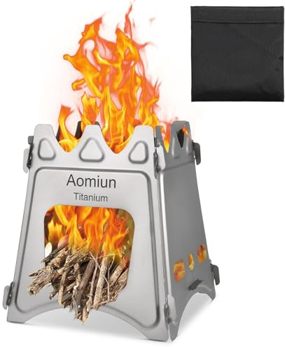 Aomiun Réchaud à Bois de Camping, Poêle à Bois en en Titane Compact et Pliable pour Camping en Plein Air, Pique-nique