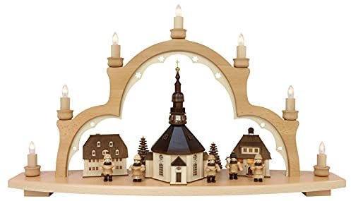 Lenk & Sohn - Schwibbogen 7 flammig Seiffener Kirche beleuchtet Kurrendesänger - 66x44cm