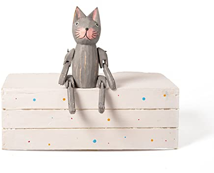 kadoh Kantenhocker Tier (Katze-grau) 16 cm • Deko-Figur aus Holz für Wohnzimmer • Handgemachte Holztiere