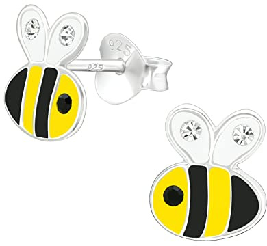 925 Sterling Silver Bumble Bee Stud Earrings for Girls | bumble bee earrings, lightweight hollow-back studs, gift boxed for girls or women, nickel free for sensitive ears