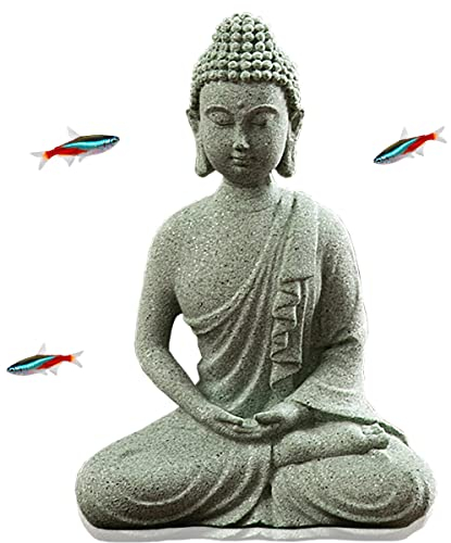 livelyfish Buddha-Statue für Aquarien, japanische Aquarium-Dekorationen, Meditation, Sandstein, Buddha-Statue, Ornamente, Betta, Haustier, Aquarium, asiatische Dekorationen, C