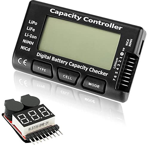 Youmile RC Cellmeter 7 Contrôleur de capacité de batterie numérique Testeur de tension avec testeur de tension de batterie Lipo 1-8 s pour batterie LiPo/Life/Li-ion/NiMH/Nicd