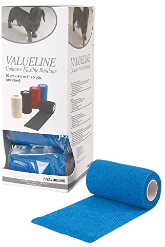 KRUUSE VALUELINE Cohesive Flexible Selbstklebende Tierverbandsbinde, optimales Tape (geeignet für alle Tiere, leichte Anwendung des selbsthaftenden Verbands, Maße: 10 cm x 4,5 m), Blau