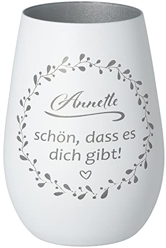 Goodtimes Windlicht Schön, DASS es Dich gibt mit individuellem Namen Weiß & Silber