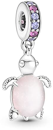 Charmes Murano verre Rose tortue pendentif pour Bracelets - Charms de Perles ajourées en Argent Sterling 925, charmes de Coeur d'amour pour Bracelets et Colliers pour Femmes Filles