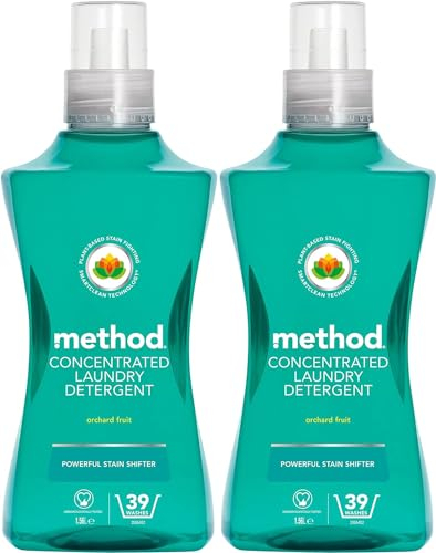 Method Concentrated Laundry Detergent, Washing Liquid Fresh Orchard Fruit Scent, 2 x 39 Washes, 2 x 1.56L