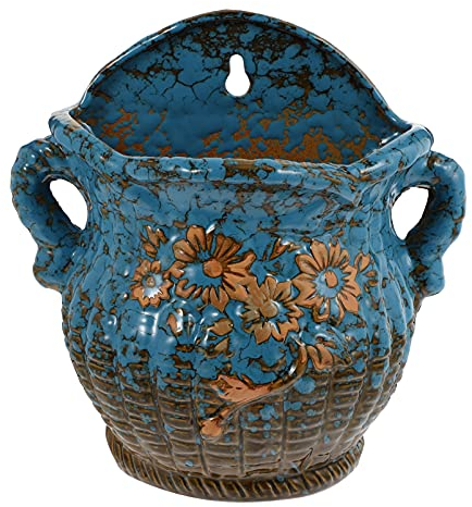 Milisten Indoor Hanging Planters Wall Succulent Planter Wall Mounted Ceramic Plant Pot Vintage Hanging Plant Holder Decorative Flower Vase for Decors Blue 19.5x11.5cm