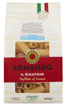 Armando, Il Rigatone, Pasta di Semola di Grano Duro di Filiera 100% Italiano - Trafilato al bronzo - 8 confezioni da 500 gr