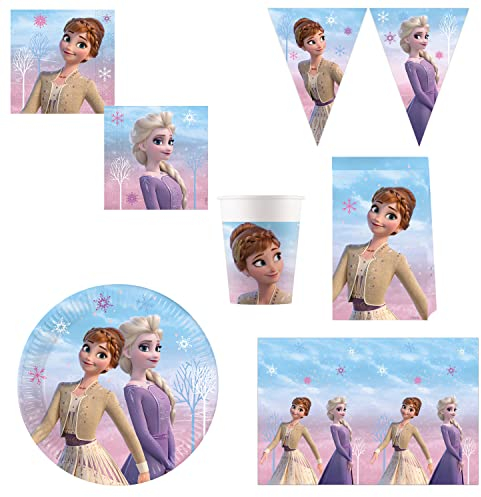 Procos DY10273863 - Frozen II Wind Spirit Party Set Grande, platos, servilletas, vasos, mantel, bolsas, banderola, decoración de mesa, decoración de cumpleaños