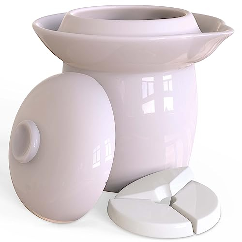 Zetilli Tarro de fermentación para chucrut con pesos glaseados, olla de 1 galón para fermentar deliciosos kimchi kimchi kombucha y encurtidos, fermentador de fermentación de cerámica (4 L)