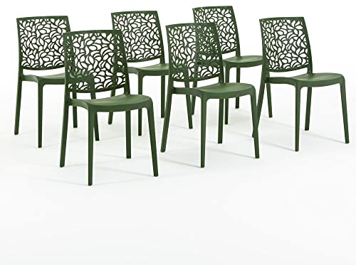 RATTATAN Anna - Stühle aus glasfaserverstärktem Harz, stapelbar, für den Innen- und Außenbereich geeignet, mit einem von Blättern inspirierten Rückendesign (6, Olive)