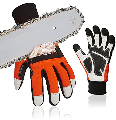 Vgo... 1Paar Kettensägenhandschuhe,12-Schicht Kettensägenschutz,Sicherheit Ziegenleder Arbeitshandschuhe,Mechanikerhandschuhe(GA9767CS)